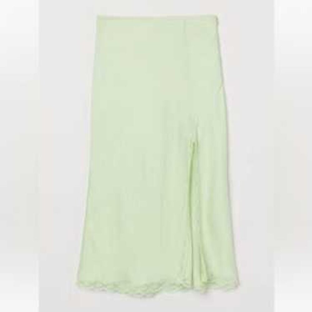 H&M Spring Green Satin Midi Slip Skirt Size 6